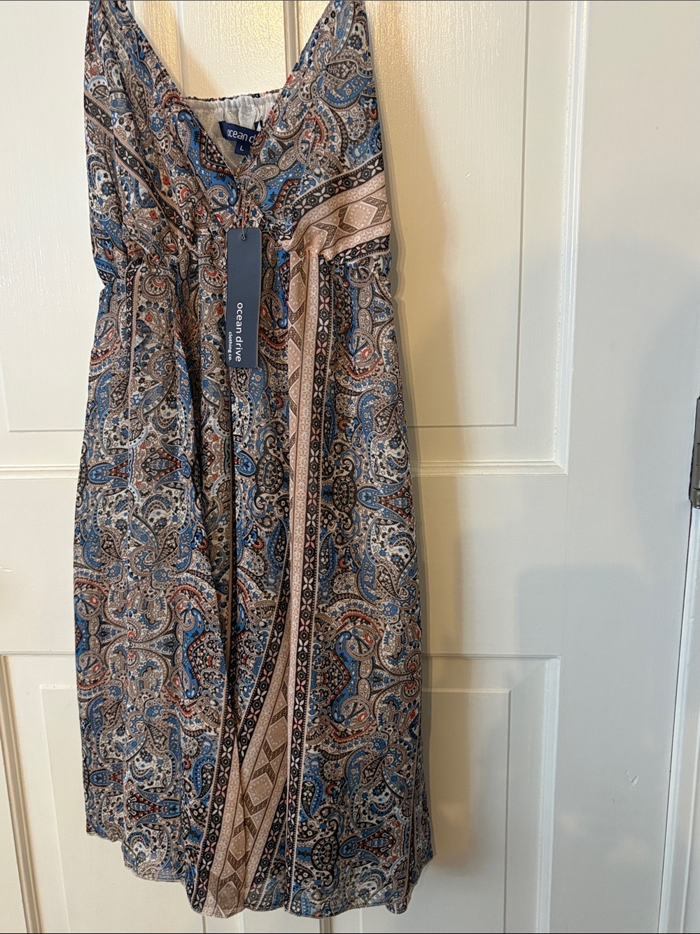 Ocean Drive Blue and Tan Paisley Maxi Dress